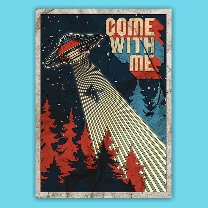 Vintage Retro Come With Me UFO Poster Women's V-Neck T-Shirt
