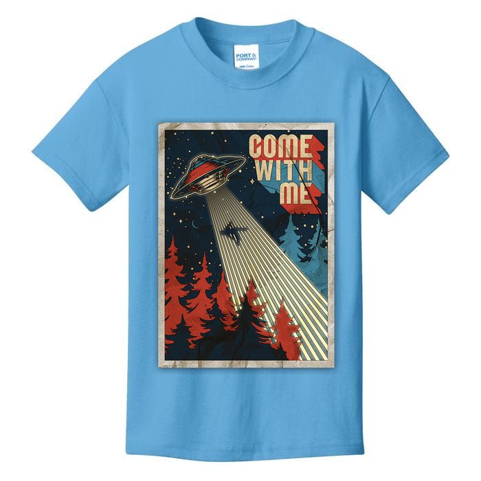 Vintage Retro Come With Me UFO Poster Kids T-Shirt