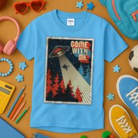 Vintage Retro Come With Me UFO Poster Kids T-Shirt