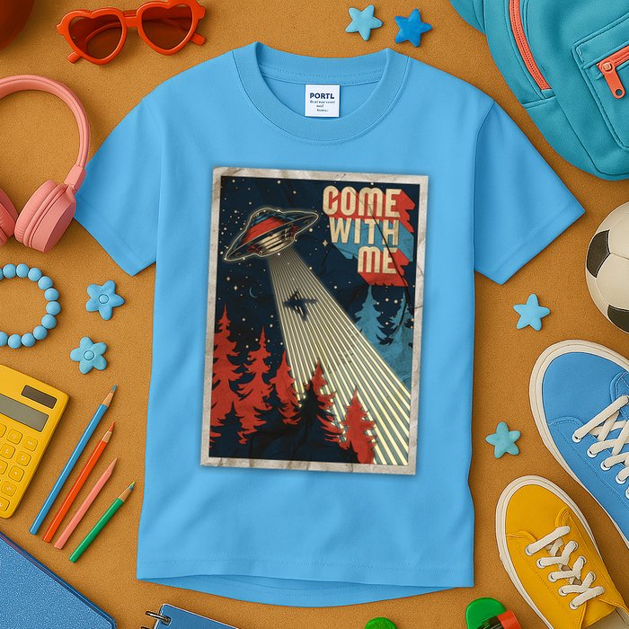Vintage Retro Come With Me UFO Poster Kids T-Shirt