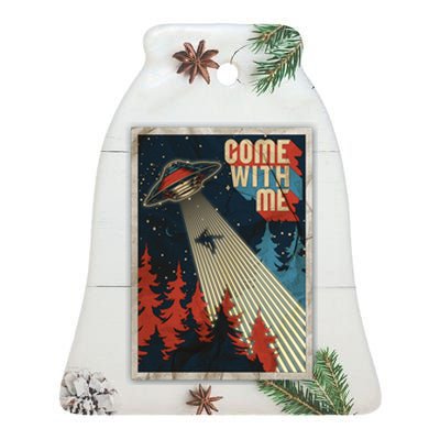 Vintage Retro Come With Me UFO Poster Ceramic Bell Ornament