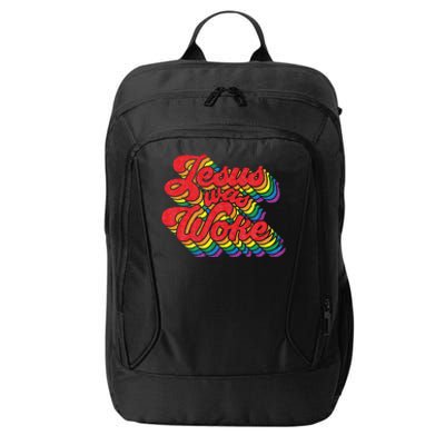 Vintage Retro Christian Ally Pride Rainbow Jesus Was Woke City Backpack