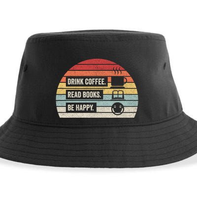 Vintage Retro Coffee Read Books Be Happy Great Gift Sustainable Bucket Hat