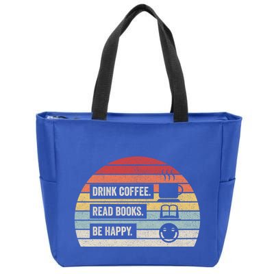 Vintage Retro Coffee Read Books Be Happy Great Gift Zip Tote Bag