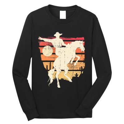 Vintage Retro Cow Rodeo Bucking Horse Riding Long Sleeve Shirt