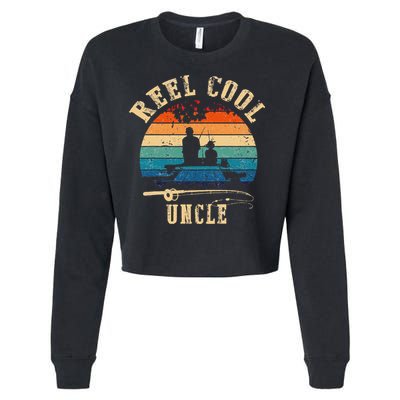 Vintage Reel Cool Uncle Fish Fishing Father's Day Cropped Pullover Crew