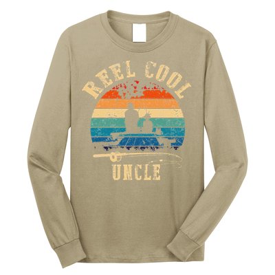 Vintage Reel Cool Uncle Fish Fishing Father's Day Long Sleeve Shirt