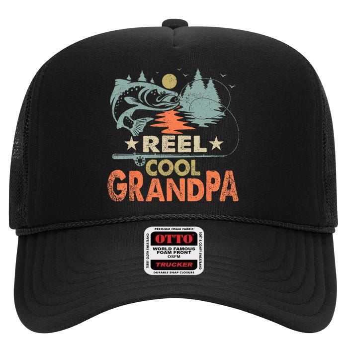 Vintage Reel Cool Grandpa Fishing Lover Gift For Dad High Crown Mesh Back Trucker Hat