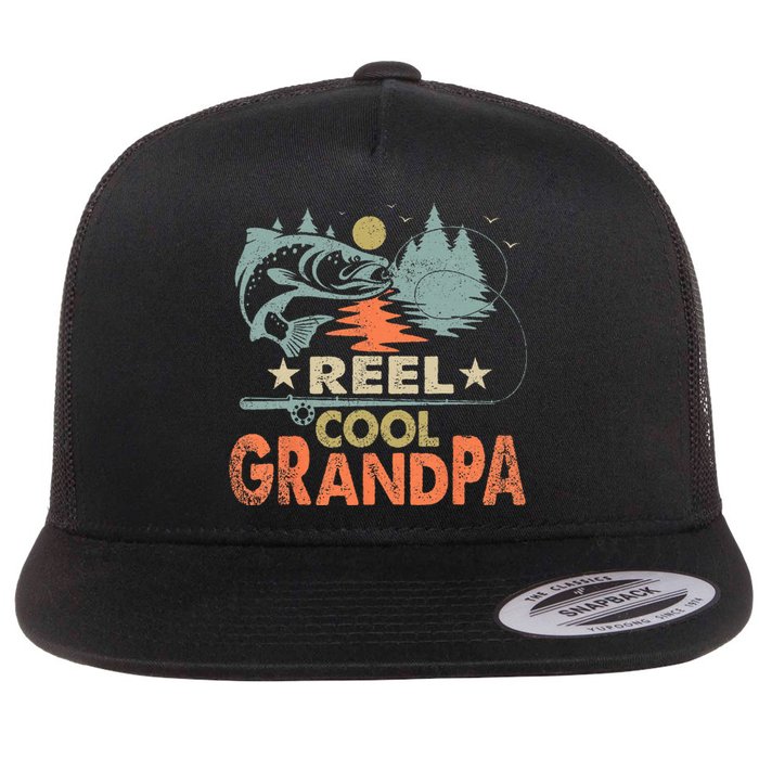 Vintage Reel Cool Grandpa Fishing Lover Gift For Dad Flat Bill Trucker Hat