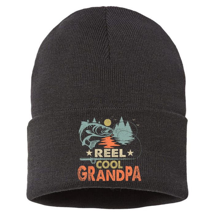 Vintage Reel Cool Grandpa Fishing Lover Gift For Dad Sustainable Knit Beanie