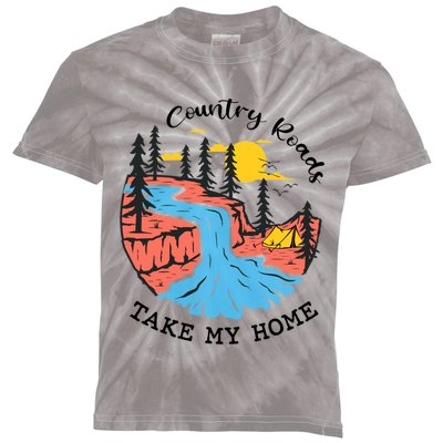 Vintage Retro Country Roads Take Me Home Outdoor Adventure Gift Kids Tie-Dye T-Shirt