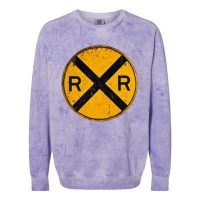 Vintage Railroad Crossing Sign Worker Engineer Colorblast Crewneck Sweatshirt