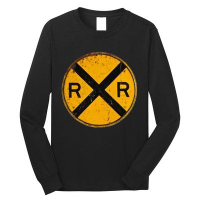 Vintage Railroad Crossing Sign Worker Engineer Long Sleeve Shirt