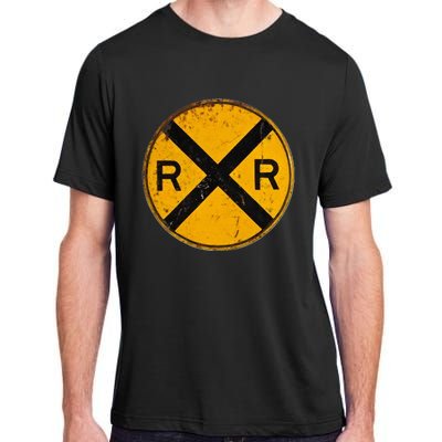 Vintage Railroad Crossing Sign Worker Engineer Adult ChromaSoft Performance T-Shirt