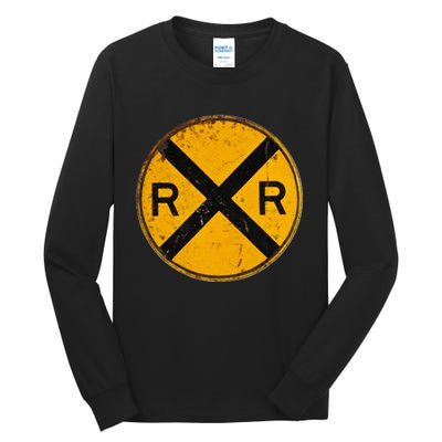 Vintage Railroad Crossing Sign Worker Engineer Tall Long Sleeve T-Shirt