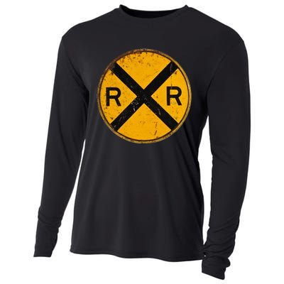 Vintage Railroad Crossing Sign Worker Engineer Cooling Performance Long Sleeve Crew