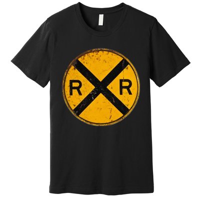 Vintage Railroad Crossing Sign Worker Engineer Premium T-Shirt