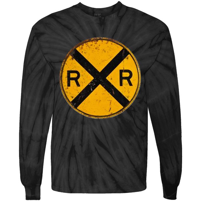 Vintage Railroad Crossing Sign Worker Engineer Tie-Dye Long Sleeve Shirt