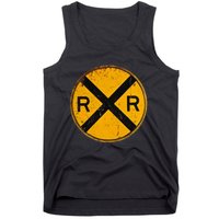 Vintage Railroad Crossing Sign Worker Engineer Tank Top