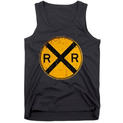 Vintage Railroad Crossing Sign Worker Engineer Tank Top