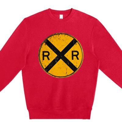 Vintage Railroad Crossing Sign Worker Engineer Premium Crewneck Sweatshirt