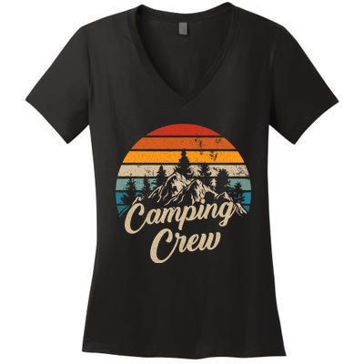 Vintage Retro Camping Crew Family Friends Matching Women's V-Neck T-Shirt