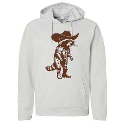 Vintage Raccoon Cowboy Cowgirl Trash Panda Western Country Performance Fleece Hoodie