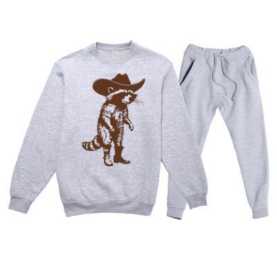 Vintage Raccoon Cowboy Cowgirl Trash Panda Western Country Premium Crewneck Sweatsuit Set