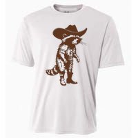 Vintage Raccoon Cowboy Cowgirl Trash Panda Western Country Cooling Performance Crew T-Shirt