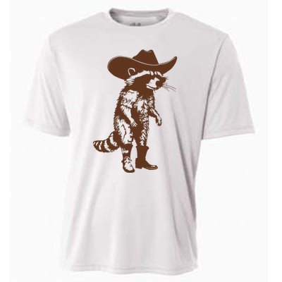 Vintage Raccoon Cowboy Cowgirl Trash Panda Western Country Cooling Performance Crew T-Shirt