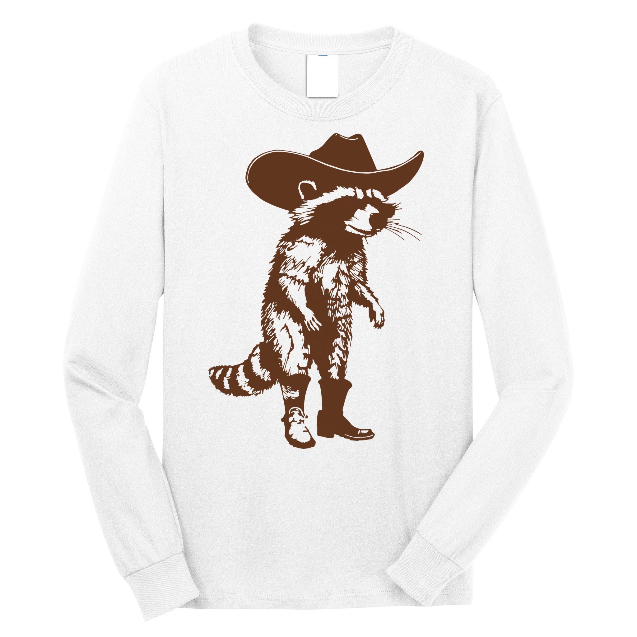 Vintage Raccoon Cowboy Cowgirl Trash Panda Western Country Long Sleeve Shirt