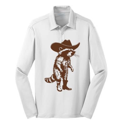 Vintage Raccoon Cowboy Cowgirl Trash Panda Western Country Silk Touch Performance Long Sleeve Polo