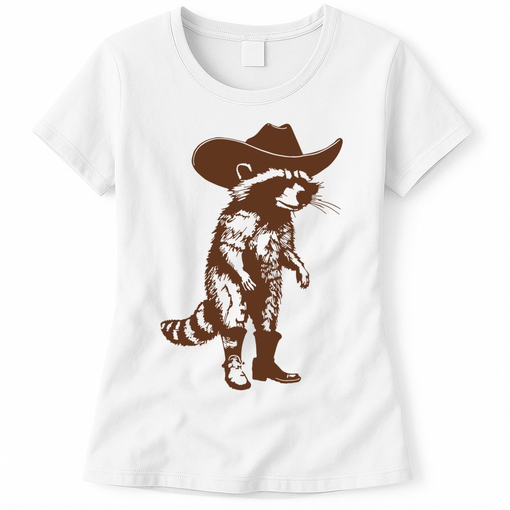 Vintage Raccoon Cowboy Cowgirl Trash Panda Western Country Womens T-Shirt