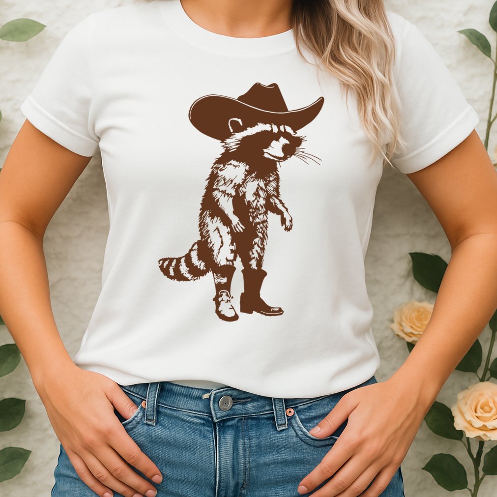 Vintage Raccoon Cowboy Cowgirl Trash Panda Western Country Womens T-Shirt