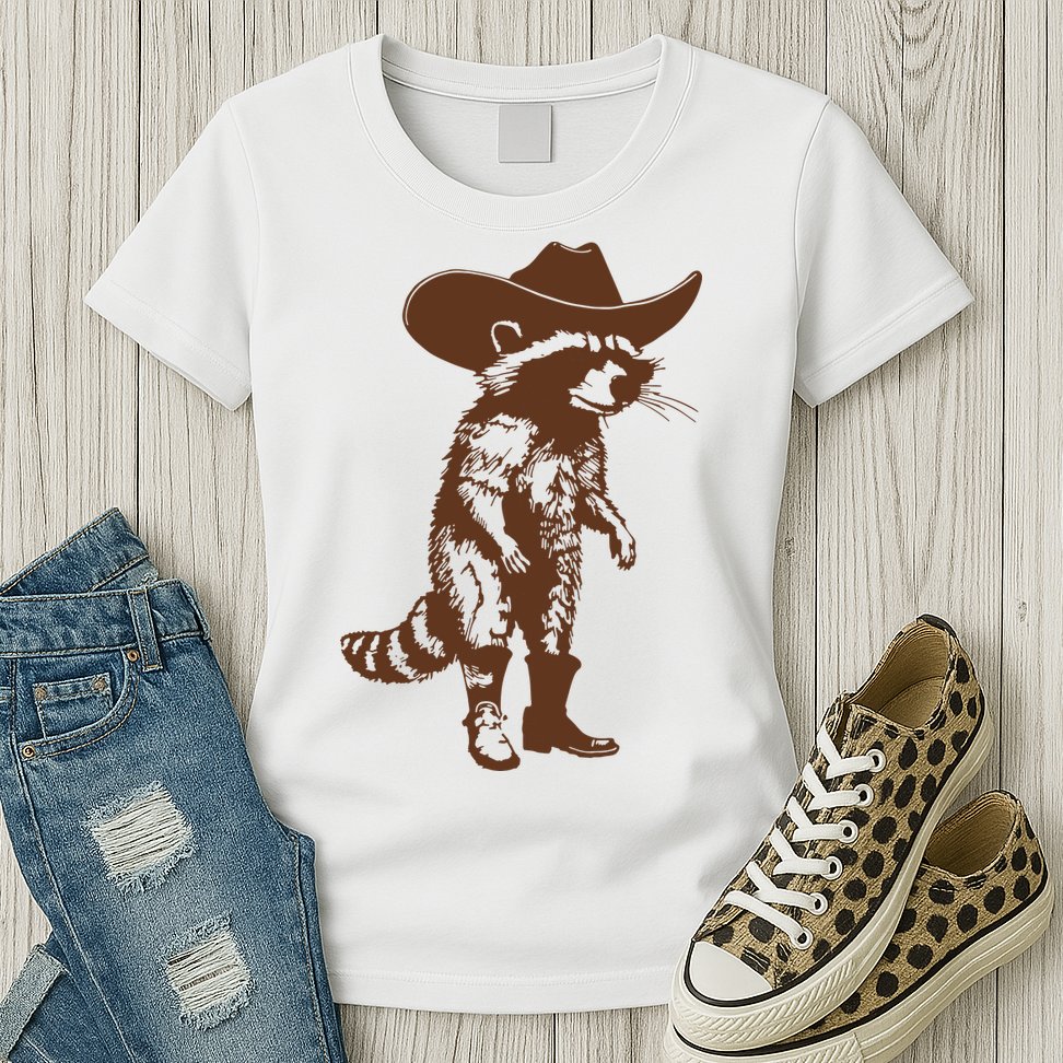 Vintage Raccoon Cowboy Cowgirl Trash Panda Western Country Womens T-Shirt