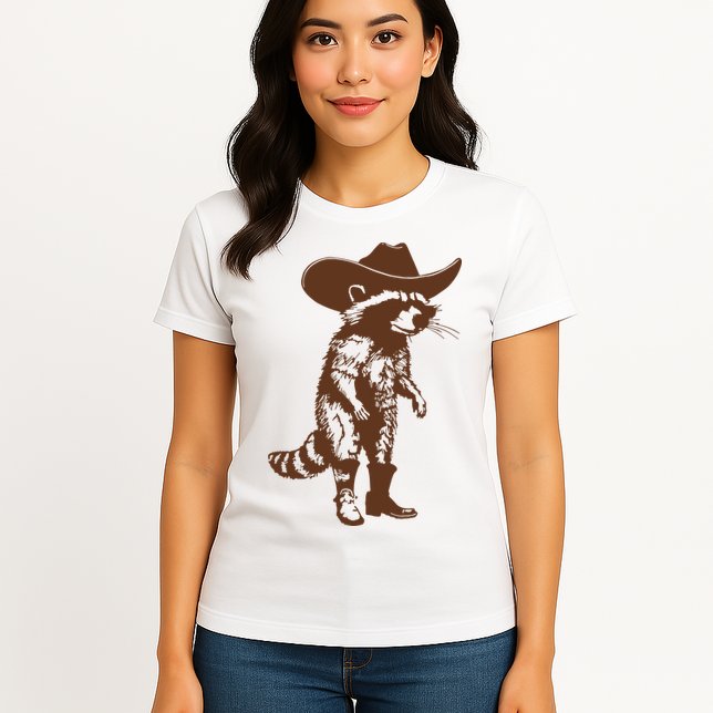Vintage Raccoon Cowboy Cowgirl Trash Panda Western Country Womens T-Shirt