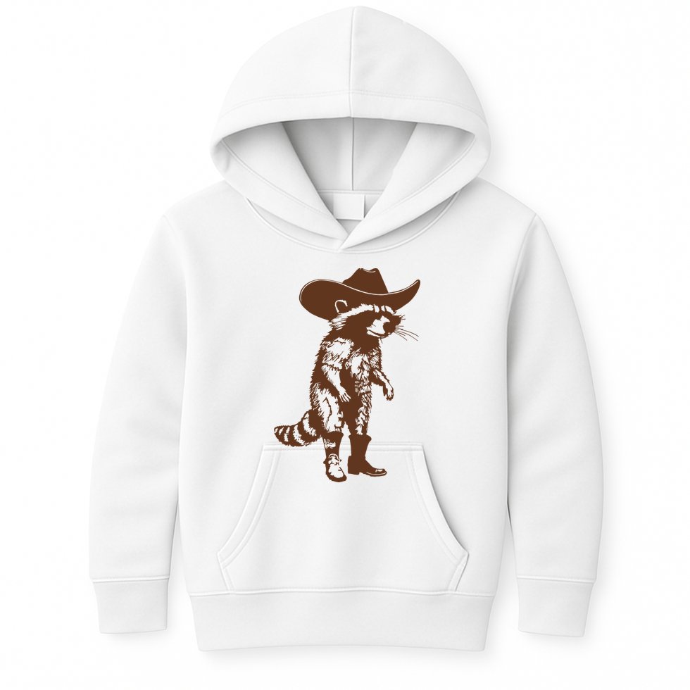 Vintage Raccoon Cowboy Cowgirl Trash Panda Western Country Kids Hoodie