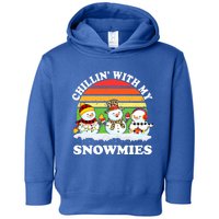 Vintage Retro Chillin' With My Snowmies Funny Xmas Gift Toddler Hoodie