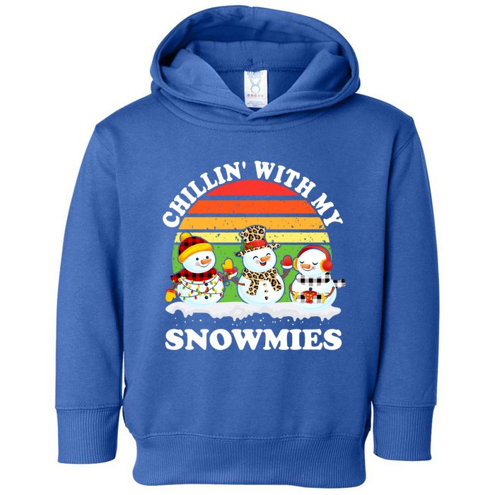 Vintage Retro Chillin' With My Snowmies Funny Xmas Gift Toddler Hoodie