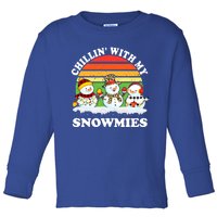 Vintage Retro Chillin' With My Snowmies Funny Xmas Gift Toddler Long Sleeve Shirt