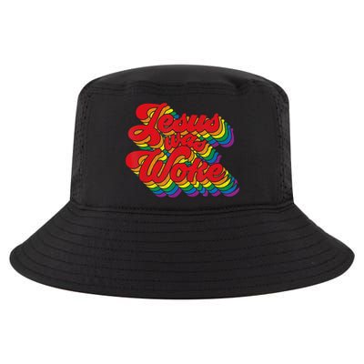 Vintage Retro Christian Ally Pride Rainbow Jesus Was Woke Cool Comfort Performance Bucket Hat