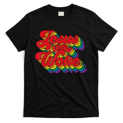 Vintage Retro Christian Ally Pride Rainbow Jesus Was Woke T-Shirt