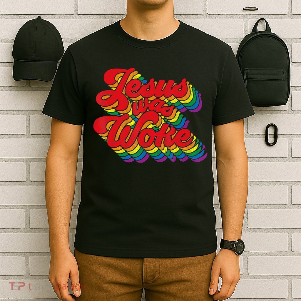 Vintage Retro Christian Ally Pride Rainbow Jesus Was Woke T-Shirt