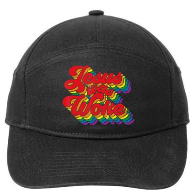 Vintage Retro Christian Ally Pride Rainbow Jesus Was Woke 7-Panel Snapback Hat