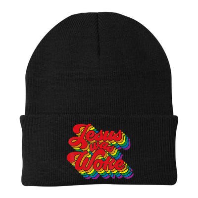 Vintage Retro Christian Ally Pride Rainbow Jesus Was Woke Beanie