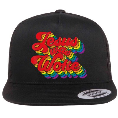 Vintage Retro Christian Ally Pride Rainbow Jesus Was Woke Flatbill Hat