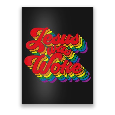 Vintage Retro Christian Ally Pride Rainbow Jesus Was Woke Poster