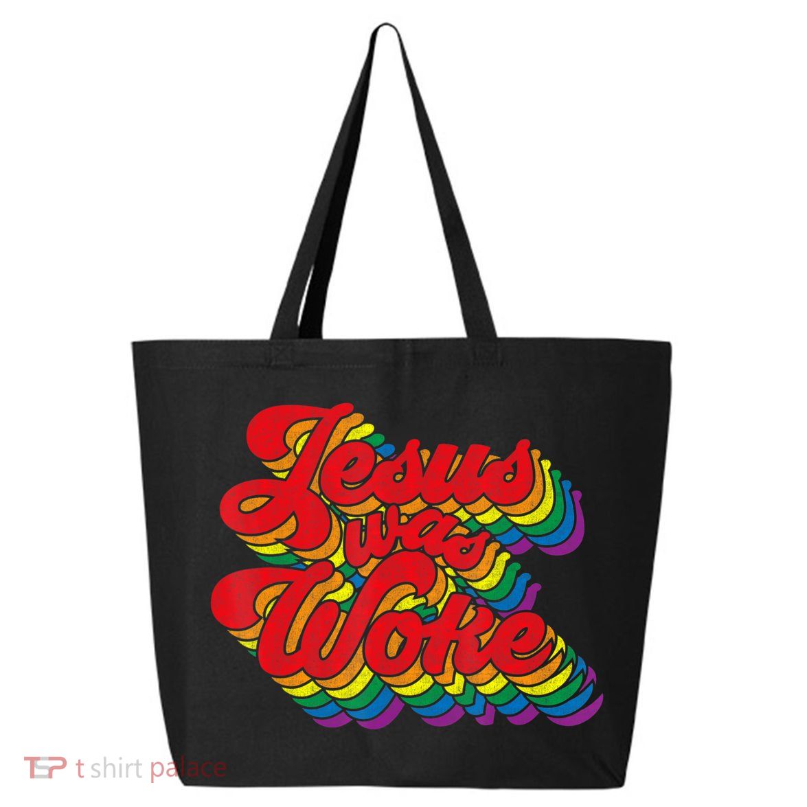Vintage Retro Christian Ally Pride Rainbow Jesus Was Woke 25L Jumbo Tote