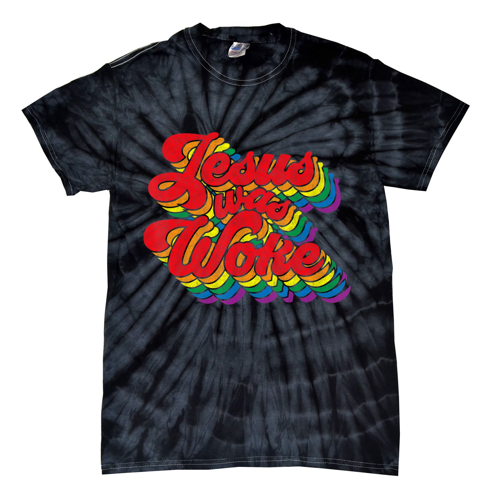 Vintage Retro Christian Ally Pride Rainbow Jesus Was Woke Tie-Dye T-Shirt
