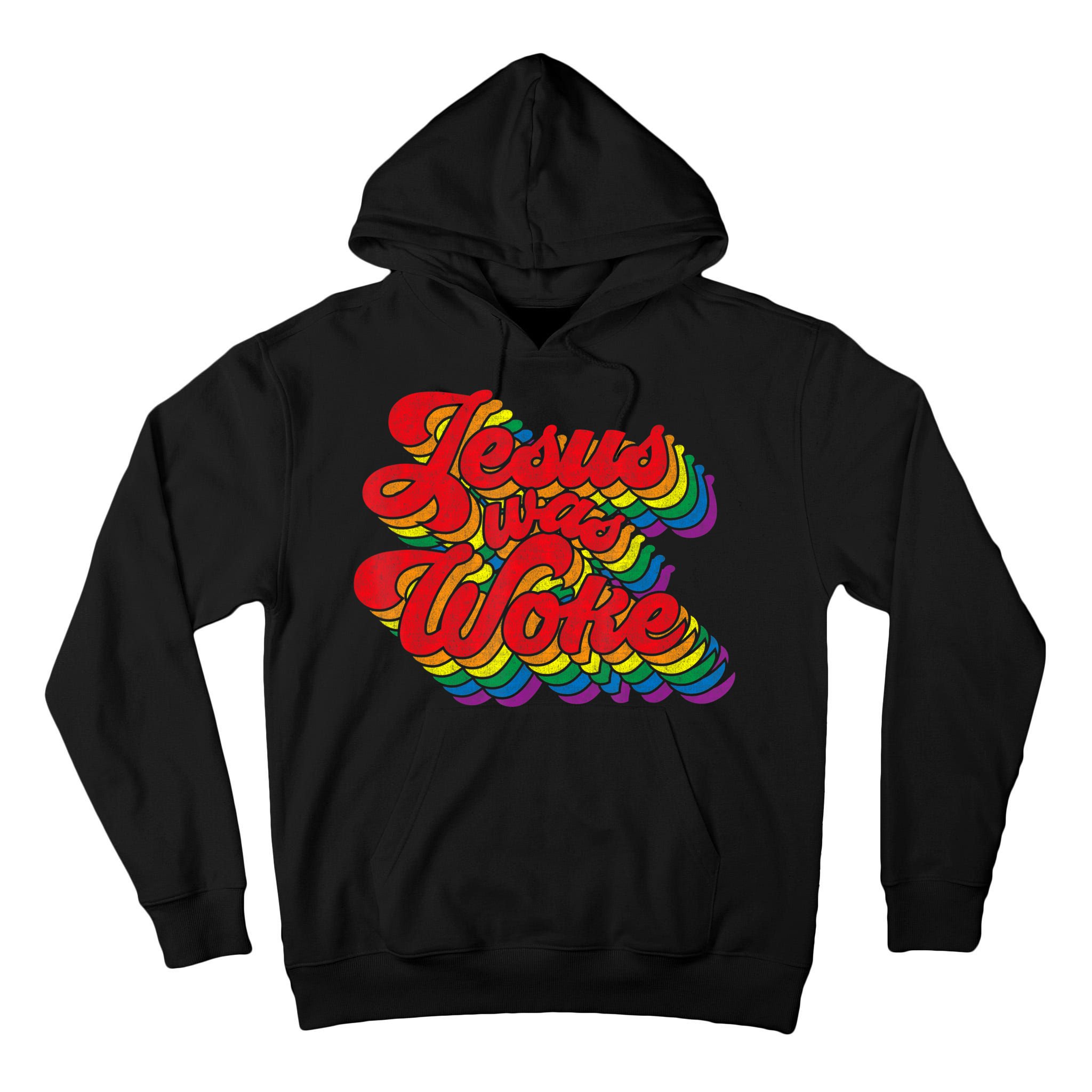 Vintage Retro Christian Ally Pride Rainbow Jesus Was Woke Tall Hoodie
